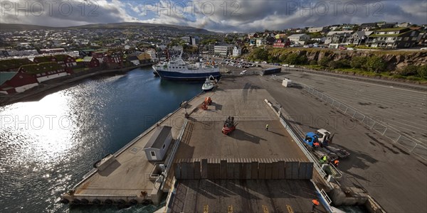 View of the harbour and the capital from the ferry Norroena