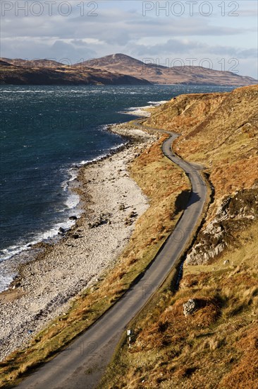 View of coastline with only road on island