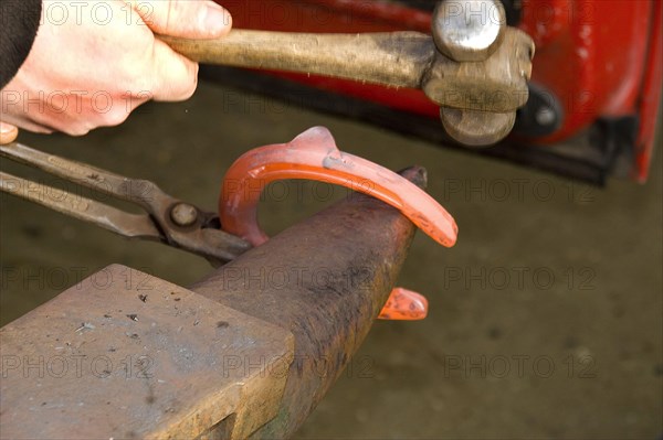 Red-hot horseshoe on anvil