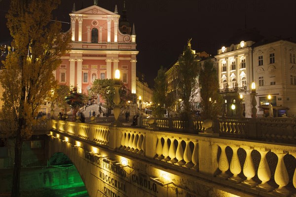 Ljubljana triple bridge and Franciscan Church of the Annunciation