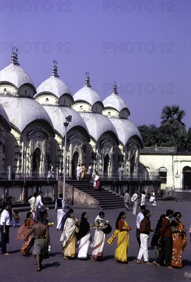 Devotees in queue at Dakshineswar Kali temple in Kolkata or Calcutta
