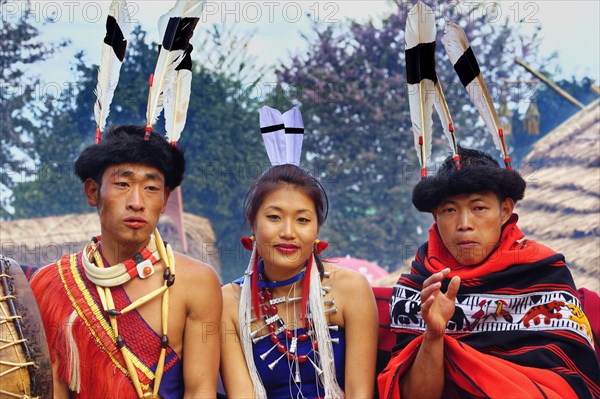 Group of Naga tribesmen in traditional dress