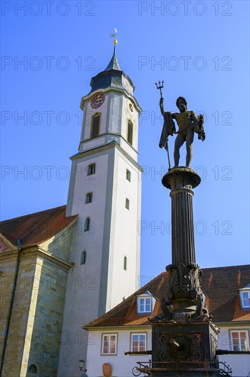 The Neptune on the Neptune Fountain on the Market Square and Catholic Town Parish Church