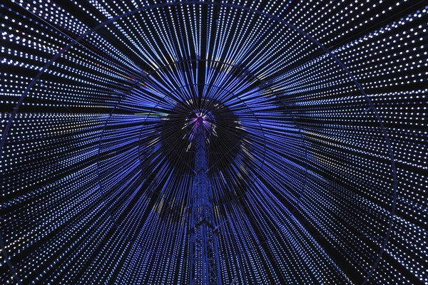 Inside view into the illuminated top of a light structure