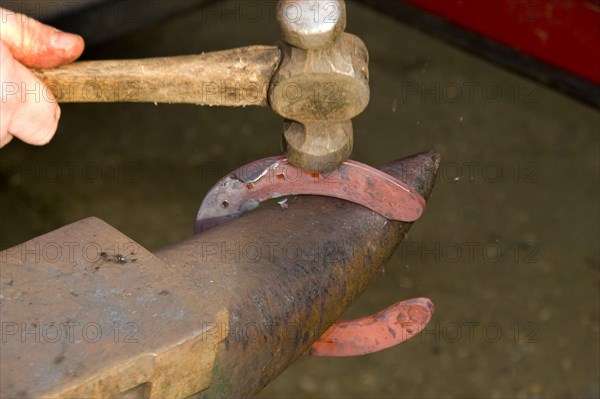 Red-hot horseshoe on anvil