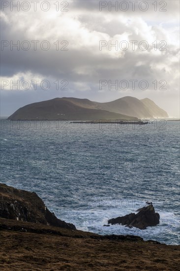 Great Blasket Island on a windy day on Dingle peninsula along the Wild Atlantic Way. Kerry