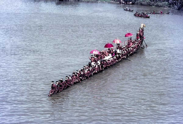 A completely decorated snake Boat