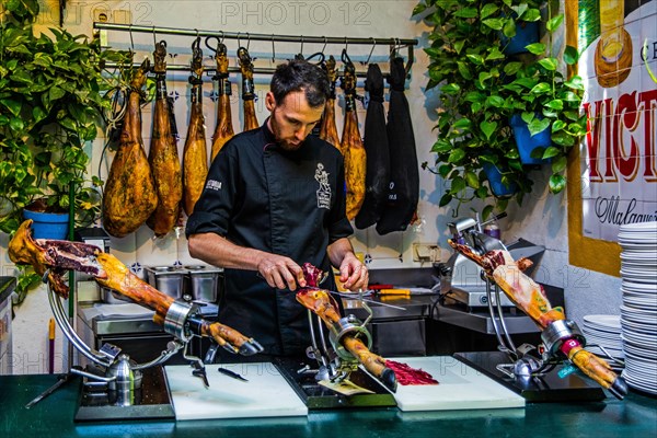 Serrano ham in a traditional tapas bar