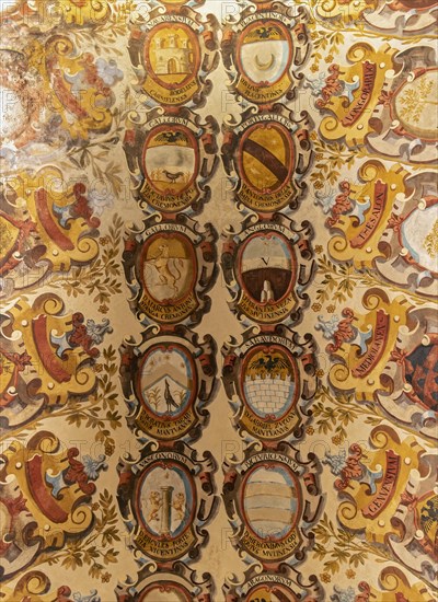 Coats of arms on ceiling of Palace of Archiginnasio