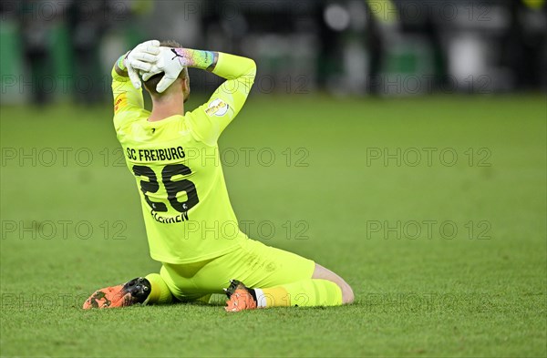 Goalkeeper Mark Flekken SC Freiburg SCF disappointed