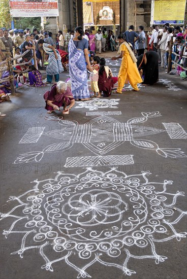 Kolam in front of Kapaleeswarar temple during festival in Mylapore