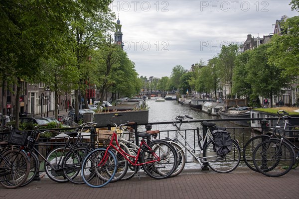 Bicycles on a bridge railing