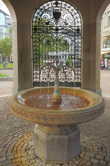 Interior view of the pavilion with Kochbrunnen fountain at Kochbrunnenplatz