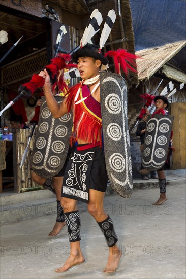 Naga tribesman at a parade in traditional dress