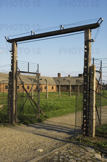 Entrance to the concentration and extermination camp Auschwitz Birkenau