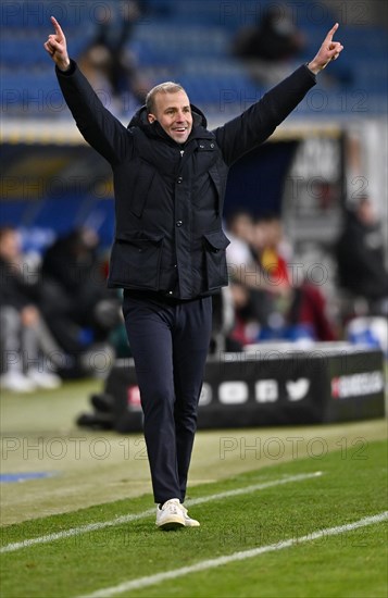 Goal celebration at coach Sebastian Hoeness Hoeness TSG 1899 Hoffenheim gesture