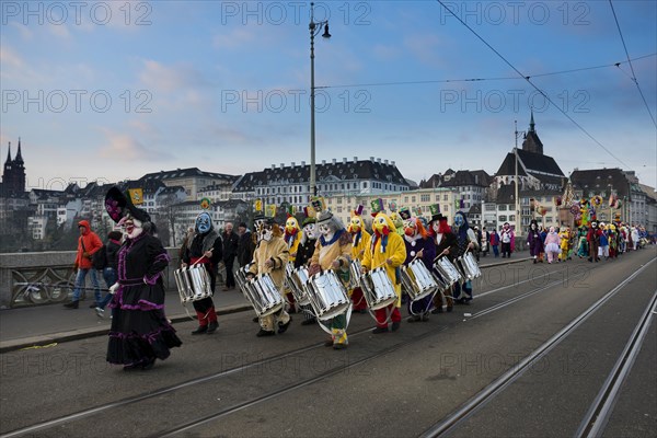 Dressed-up musicians at the Morgenstraich