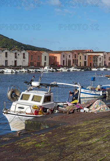 Bosa Tanneries and fishing boat on River Temo