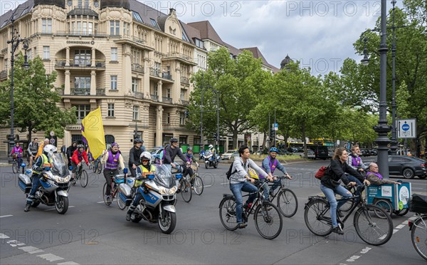 Berlin police escorting a bicycle parade on Kurfuerstendamm