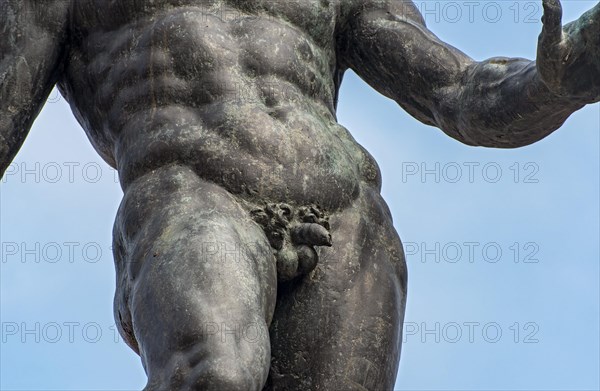 Close-up of intimate parts of figure of god Neptune