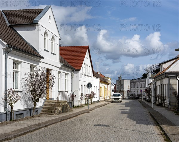 Classicist white houses at the Circus in Putbus on the island of Ruegen