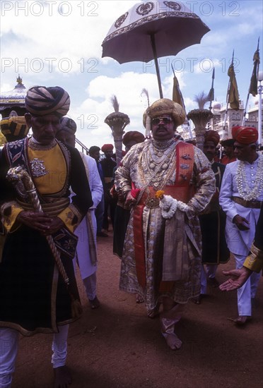 The Maharaja His Highness Srikantadatta Narasimharaja Wadiyar Bahadur participates festival of Dussera or Dasara