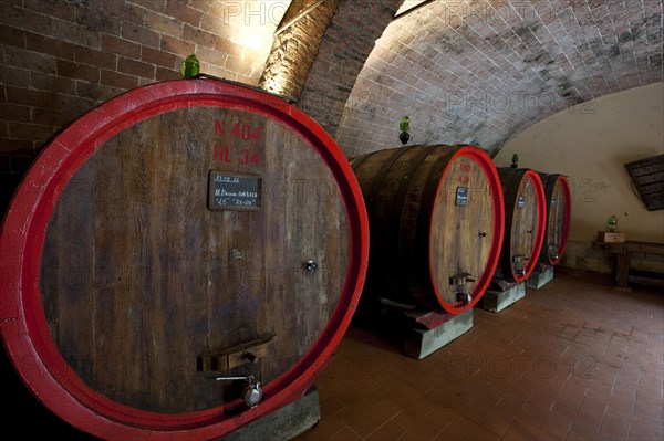 Barrels of Chianti red wine