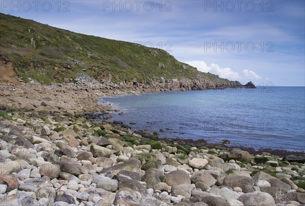 View of pebble beach and coastline