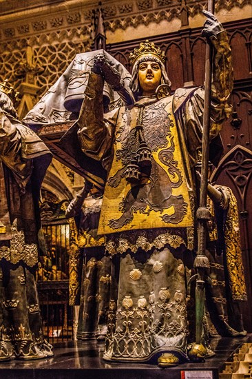 Mausoleum of Christopher Columbus with four pallbearers representing the Spanish kingdoms of Aragon