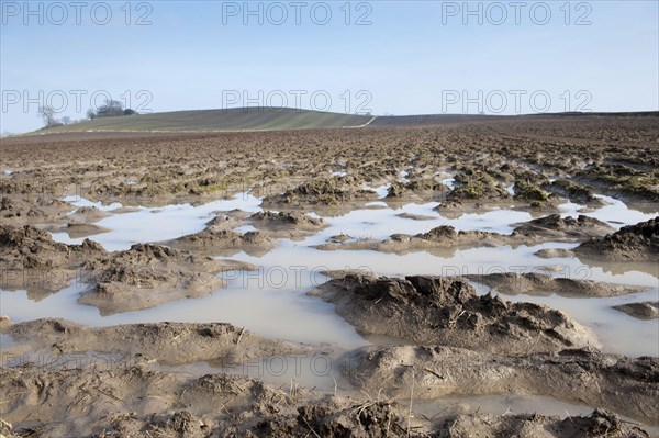 Ploughed farmland with extreme waterlogging