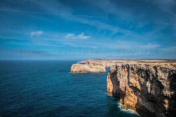 Landscape of beautiful cliffs by the sea and sunny day. Cape St. Vincent