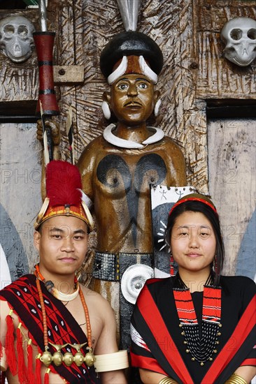 Pair of Naga tribesmen in traditional dress