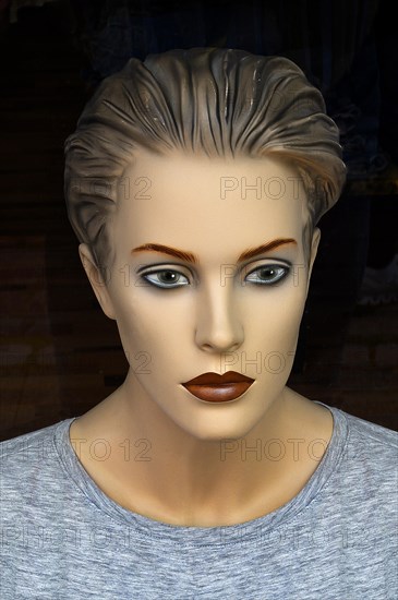 Androgynous head of a fashion doll