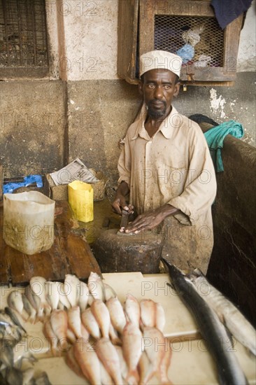 Fishmonger at the urban fish market