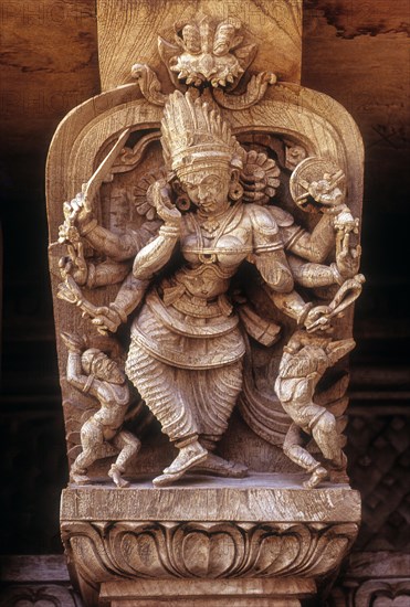 350 years old wooden carvings in a temple chariot in Madurai