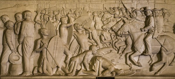 Marble relief with the story of the Boer trek