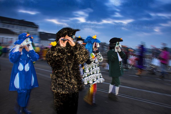 Dressed-up musicians at the Morgenstraich