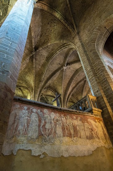 One of the very few dances of death in europe. Saint Robert abbaye of la Chaise Dieu. Haute Loire department. Auvergne Rhone Alpes. France