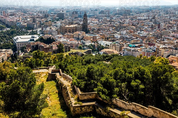 View from Castillo del Gibralfaro Castle on Old Town and Cathedral