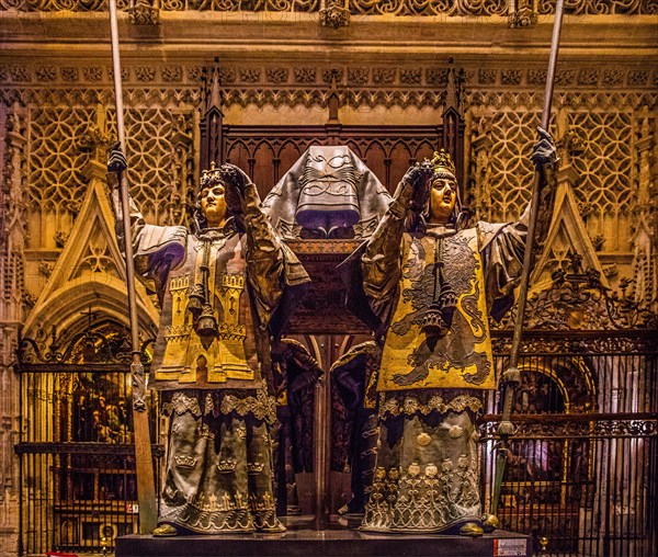 Mausoleum of Christopher Columbus with four pallbearers representing the Spanish kingdoms of Aragon