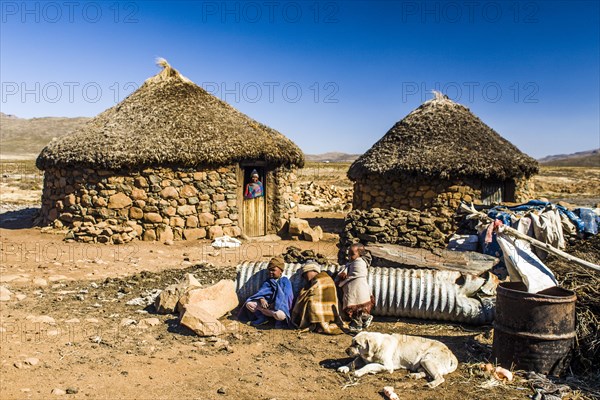 Huts on the high plateau at the Sani Pass