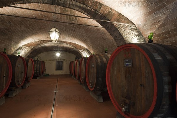 Barrels of Chianti red wine