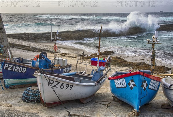 Fishing boats in coastal village