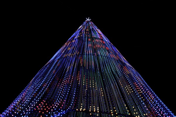 Tall structure with 100000 light bulbs at a multimedia sound and light show