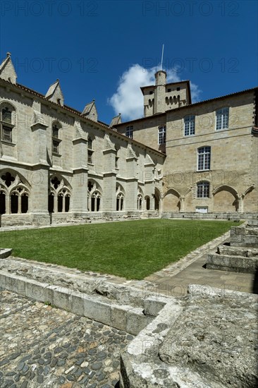 Clementine Tower and cloister of Saint Robert abbaye of la Chaise Dieu. Haute Loire department. Auvergne Rhone Alpes. France