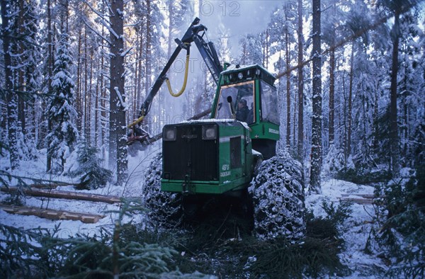 Forestry machine with chains on tyres