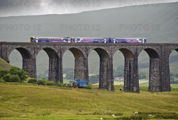 Train crossing viaduct