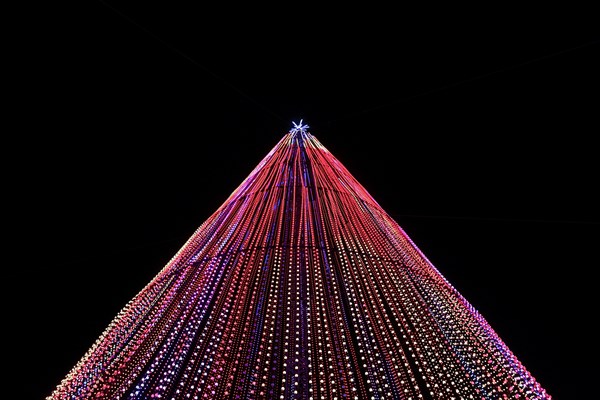 Tall structure with 100000 light bulbs at a multimedia sound and light show