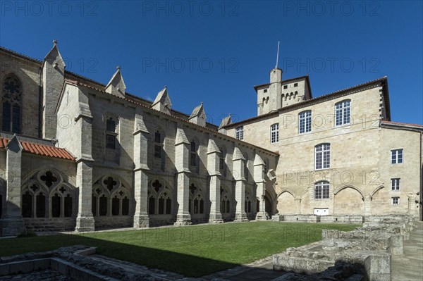 Clementine Tower and cloister of Saint Robert abbaye of la Chaise Dieu. Haute Loire department. Auvergne Rhone Alpes. France