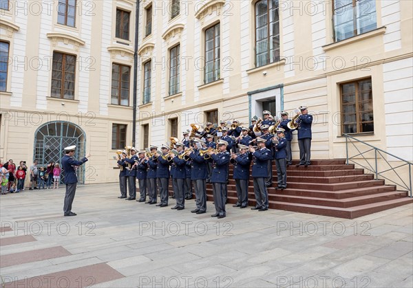 Wind orchestra playing in the courtyard of Prague Castle